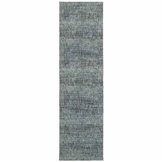 Blue Grey Silver And Green Power Loom Stain Resistant Runner Rug Photo 1