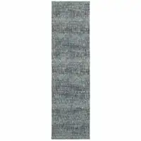 Photo of Blue Grey Silver And Green Power Loom Stain Resistant Runner Rug