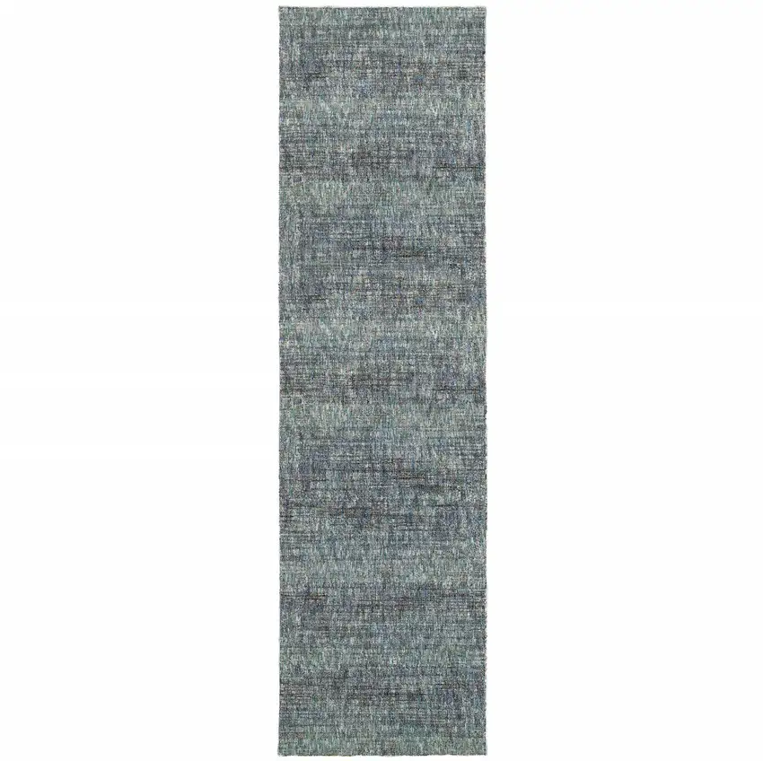 Blue Grey Silver And Green Power Loom Stain Resistant Runner Rug Photo 1