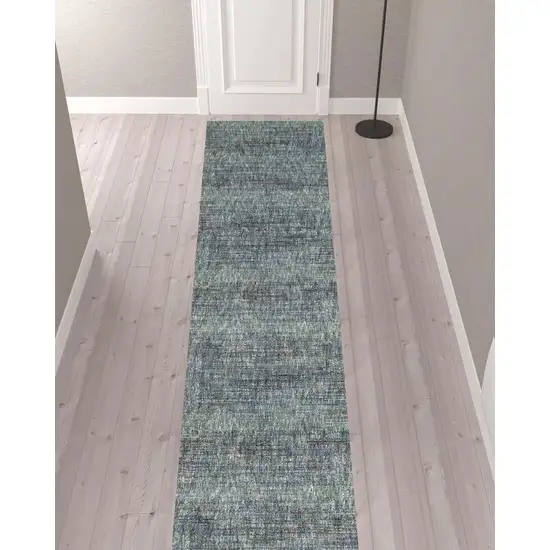 Blue Grey Silver And Green Power Loom Stain Resistant Runner Rug Photo 2