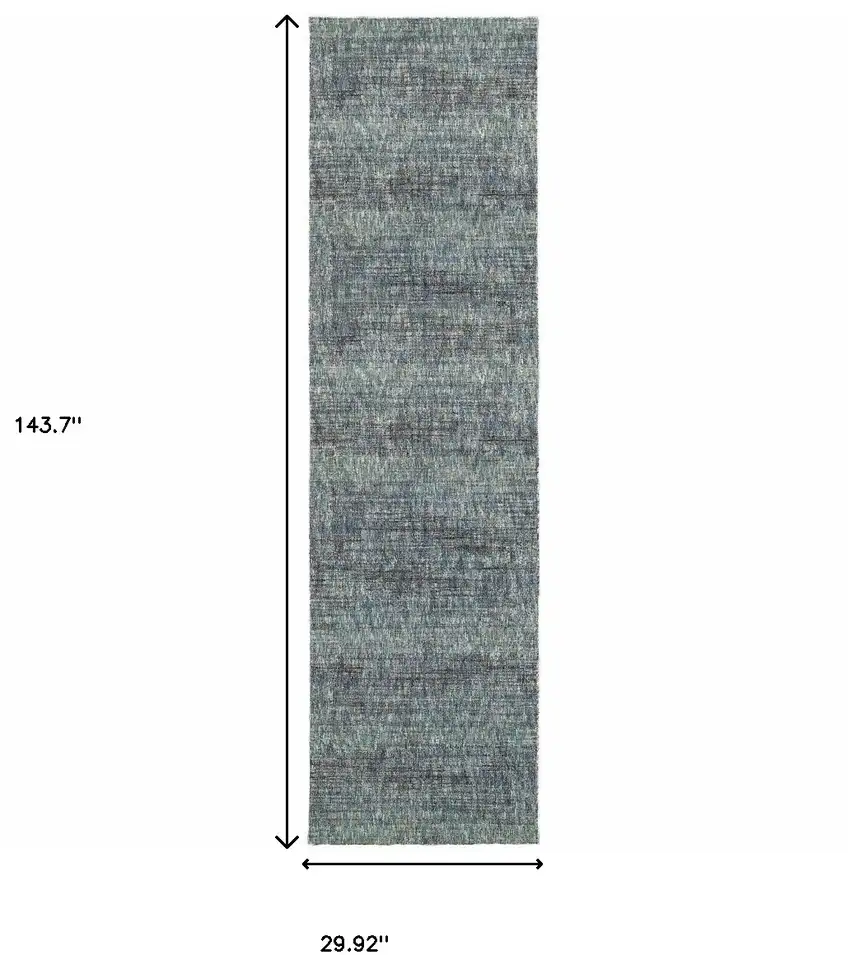 Blue Grey Silver And Green Power Loom Stain Resistant Runner Rug Photo 5