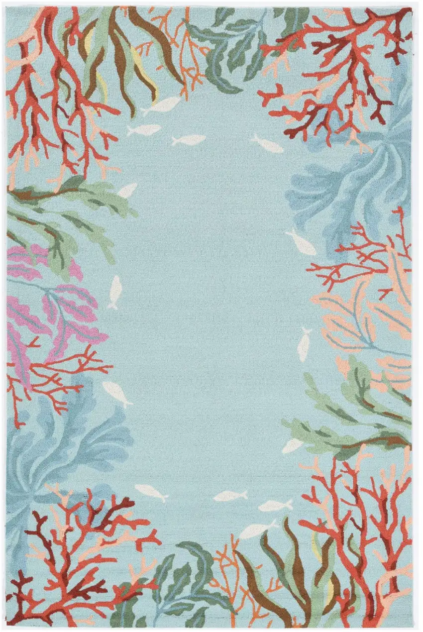 Blue Red And Pink Fish and Coral Hand Tufted Area Rug Photo 2