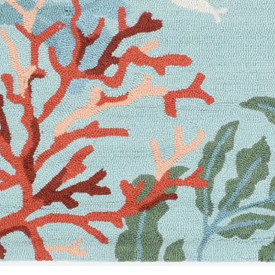 2'X4' Blue Hand Hooked Bordered Coral Reef Indoor Accent Rug Photo 8