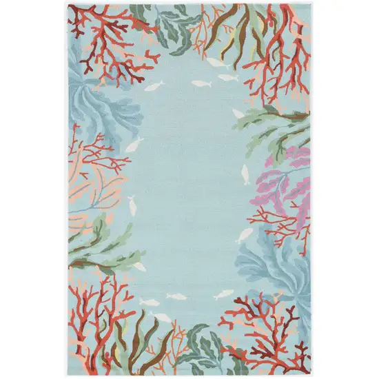 Blue Red And Pink Fish and Coral Hand Tufted Area Rug Photo 3