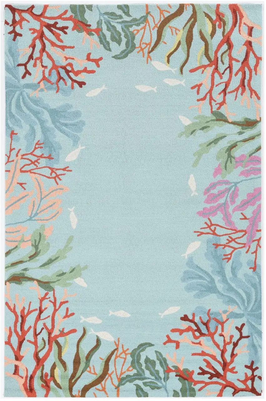 Blue Red And Pink Fish and Coral Hand Tufted Area Rug Photo 3