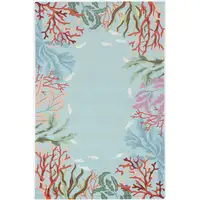 Photo of Blue Hand Hooked Bordered Coral Reef Indoor Accent Rug