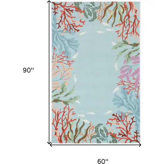 Blue Red And Pink Fish and Coral Hand Tufted Area Rug Photo 3