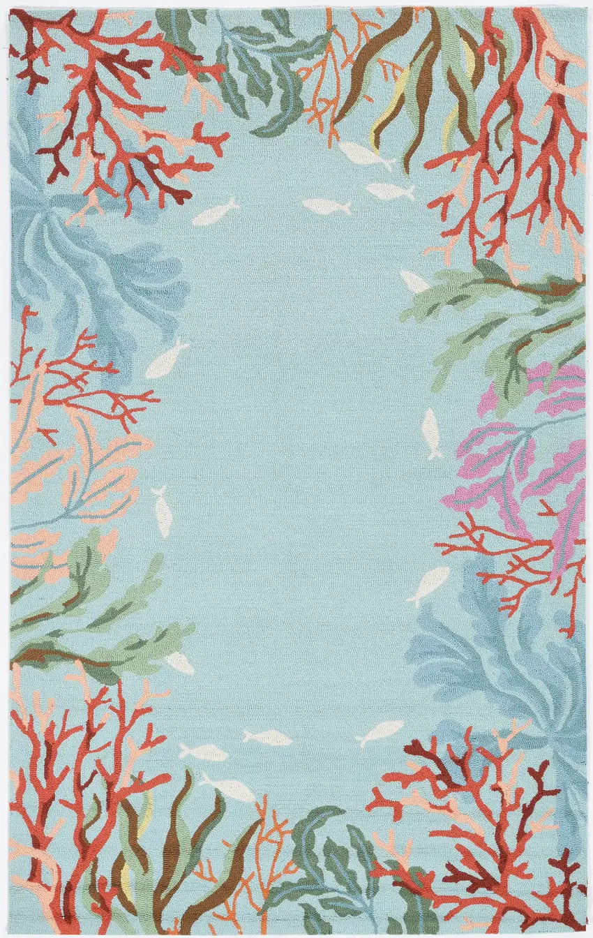 Blue Red And Pink Fish and Coral Hand Tufted Area Rug Photo 2