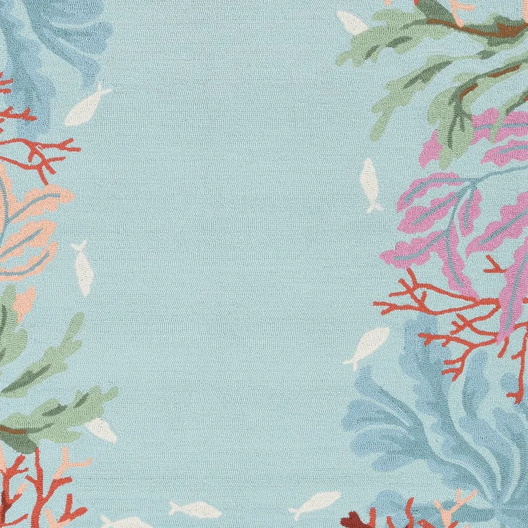 Blue Hand Hooked Bordered Coral Reef Indoor Area Rug Photo 2