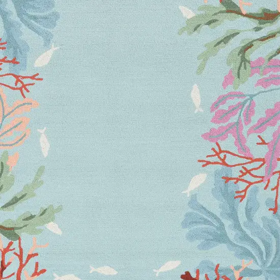 Blue Hand Hooked Bordered Coral Reef Indoor Area Rug Photo 2