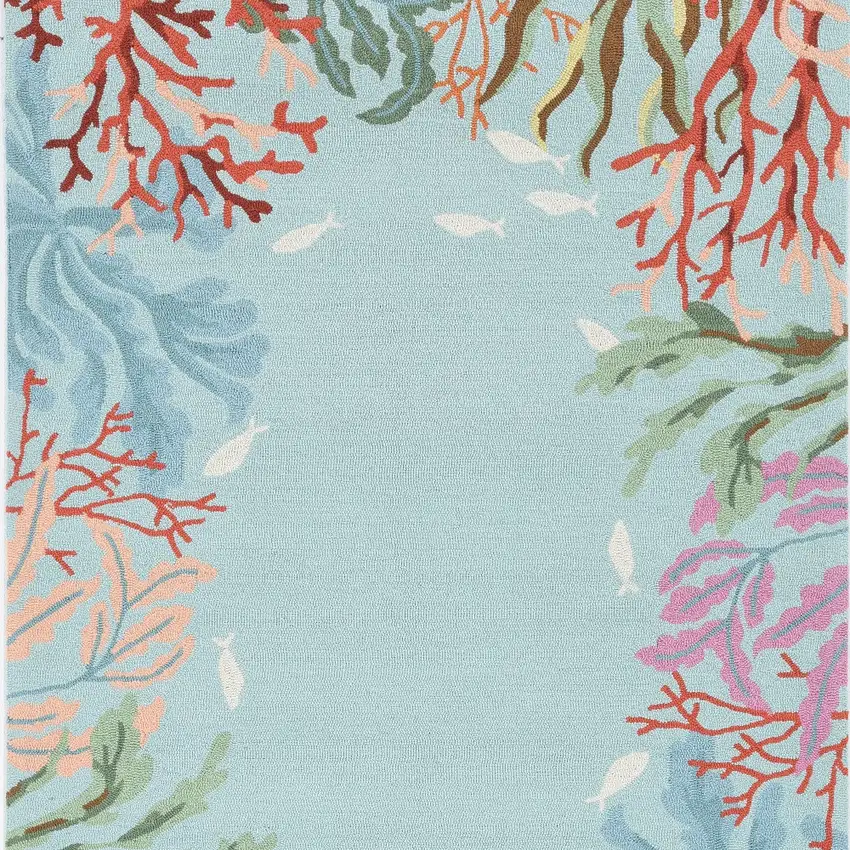 Blue Red And Pink Fish and Coral Hand Tufted Area Rug Photo 8