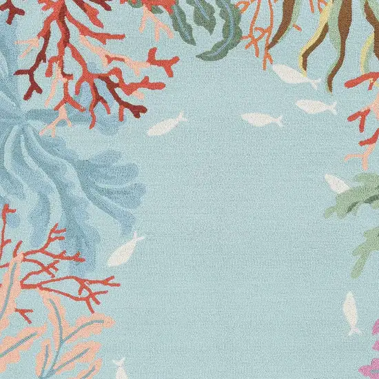 5'X8' Blue Hand Hooked Bordered Coral Reef Indoor Area Rug Photo 6