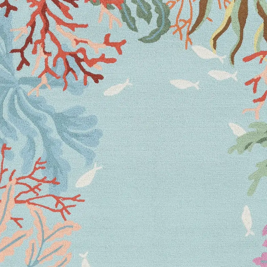 5'X8' Blue Hand Hooked Bordered Coral Reef Indoor Area Rug Photo 6