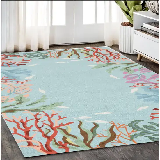 Blue Fish and Coral Hand Hooked Area Rug Photo 1