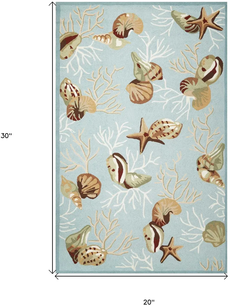 Blue Hand Hooked Sea Shells Indoor Accent Rug Photo 3
