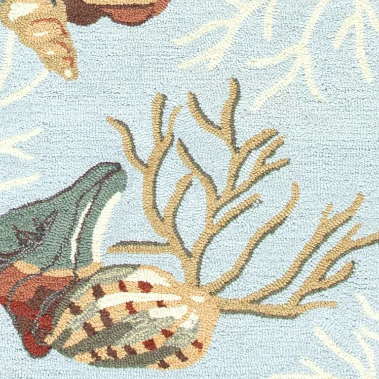 Blue Hand Hooked Sea Shells Indoor Runner Rug Photo 3