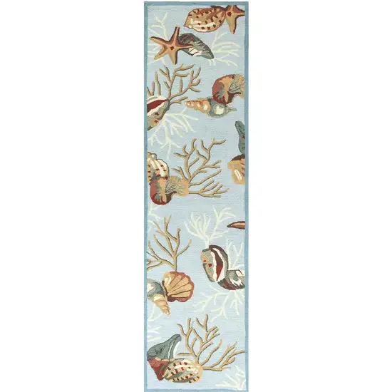 Blue Hand Hooked Sea Shells Indoor Runner Rug Photo 2