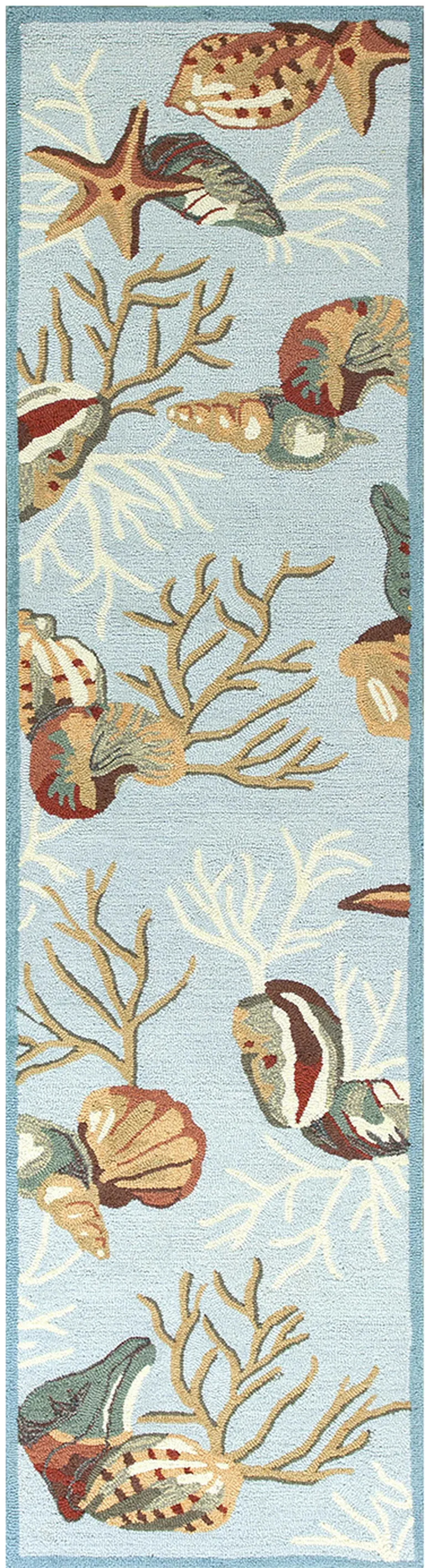 Blue Hand Hooked Sea Shells Indoor Runner Rug Photo 2