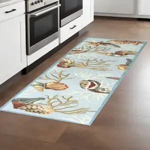 Photo of Blue Hand Hooked Sea Shells Indoor Runner Rug