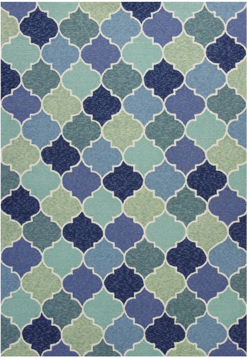 Blue Hand Hooked Uv Treated Quatrefoil Indoor Outdoor Area Rug Photo 2