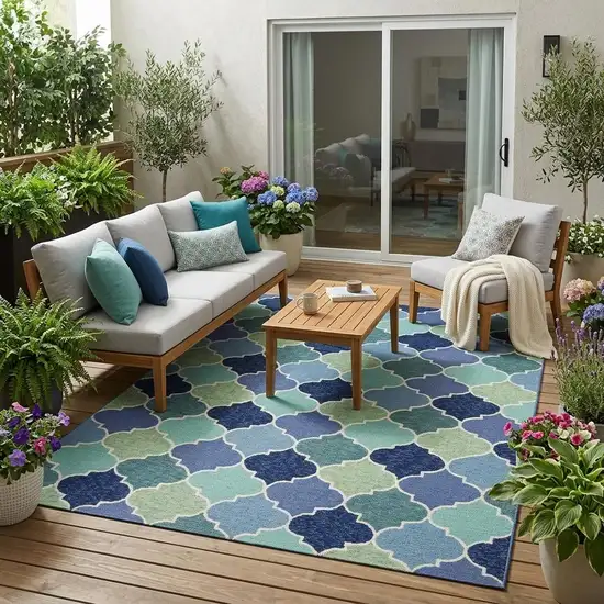 Blue Moroccan Indoor Outdoor Area Rug Photo 1