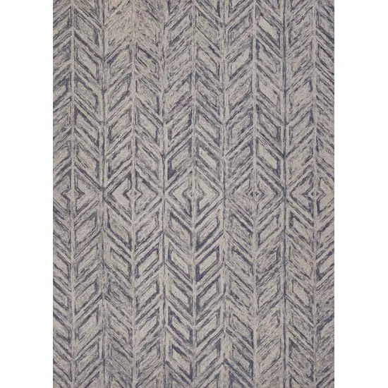 Blue And Beige Wool Chevron Hand Tufted Area Rug Photo 4