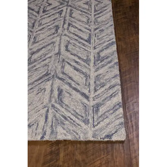 Blue And Beige Wool Chevron Hand Tufted Area Rug Photo 6