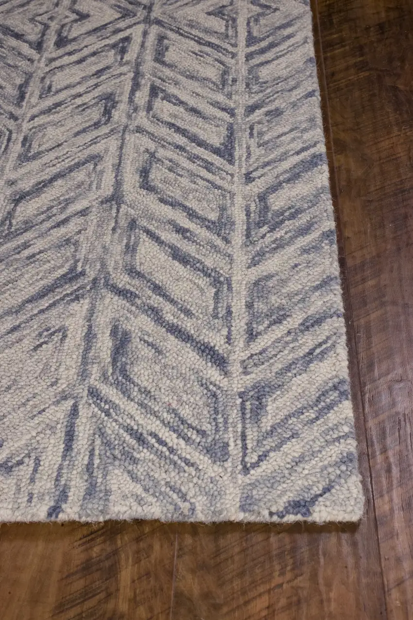 Blue And Beige Wool Chevron Hand Tufted Area Rug Photo 6