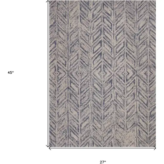Blue And Beige Wool Chevron Hand Tufted Area Rug Photo 3