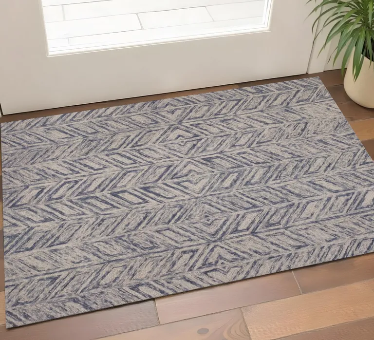 Blue Hand Tufted Herringbone Indoor Accent Rug Photo 1