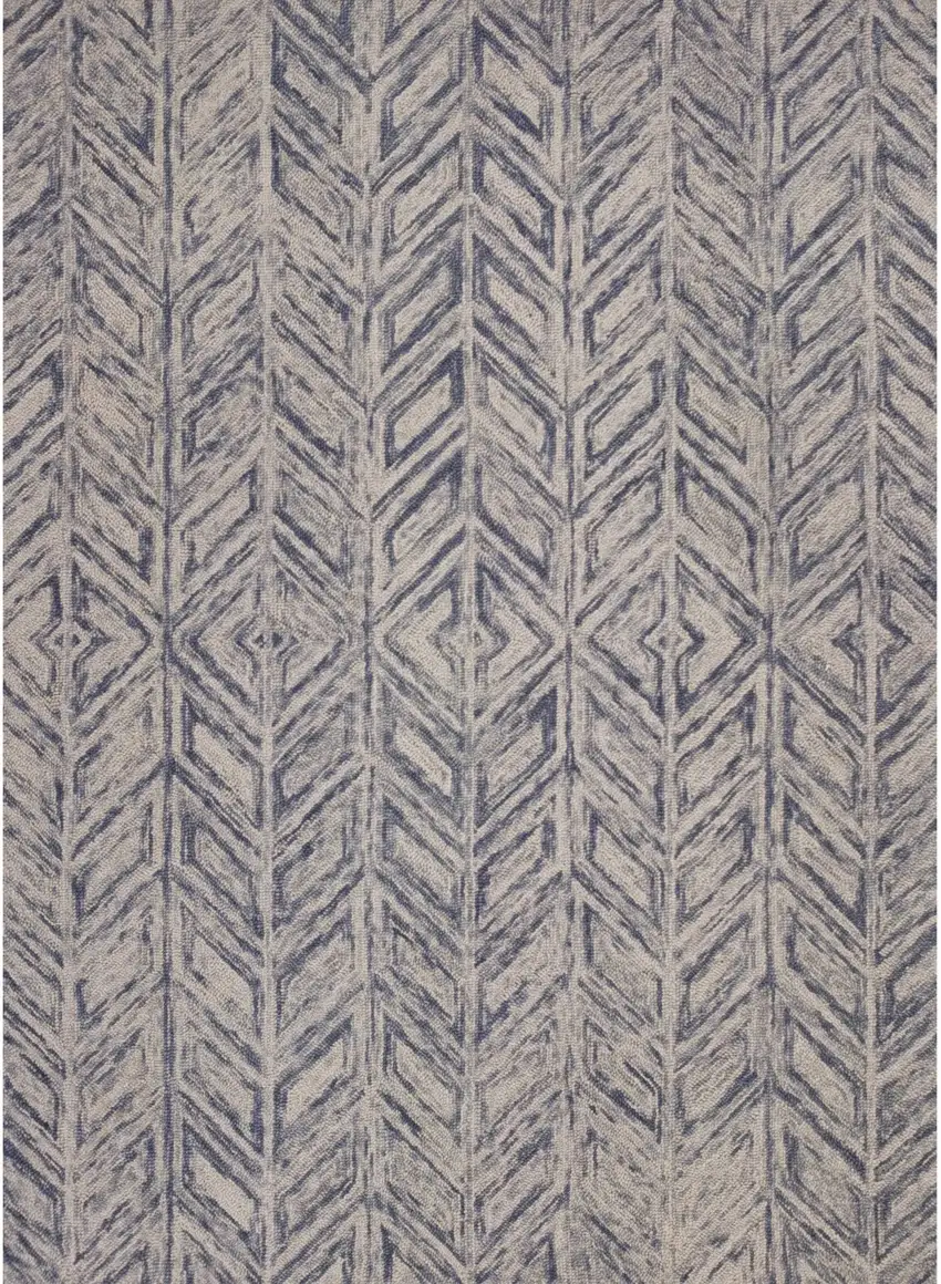 Blue And Beige Wool Chevron Hand Tufted Area Rug Photo 2
