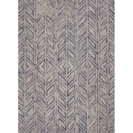 Blue And Beige Wool Chevron Hand Tufted Area Rug Photo 2