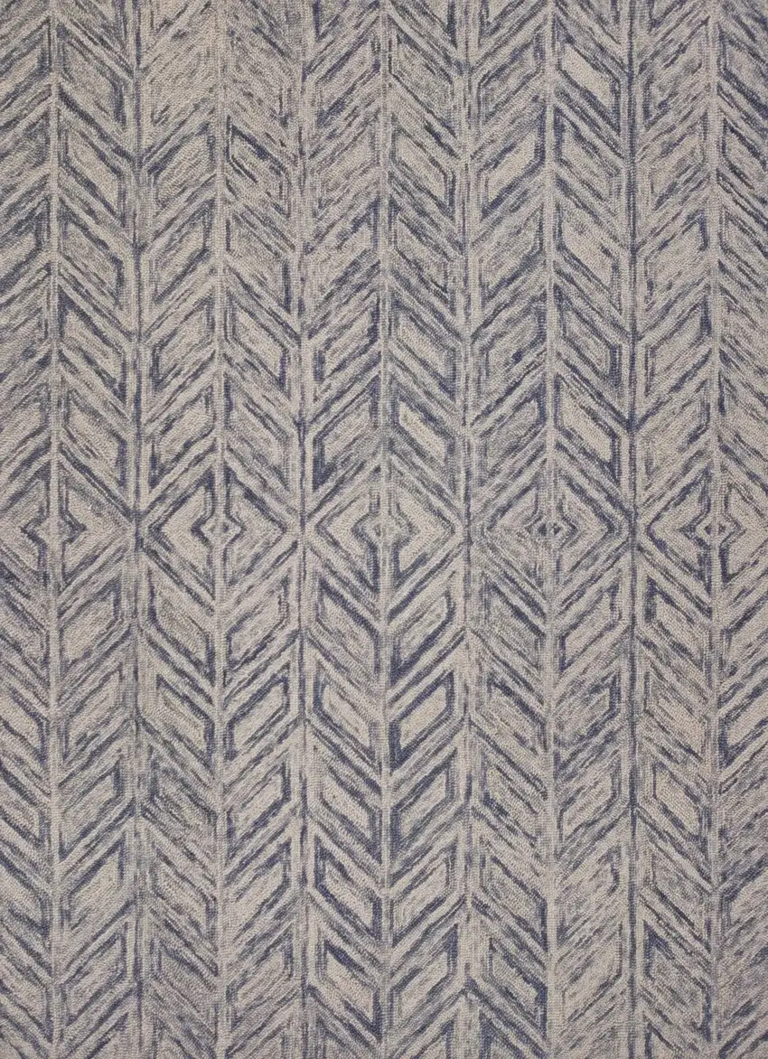 Blue And Beige Wool Chevron Hand Tufted Area Rug Photo 2