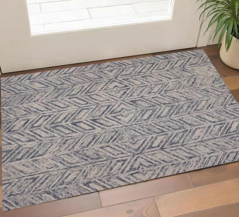 Blue Hand Tufted Herringbone Indoor Area Rug Photo 2