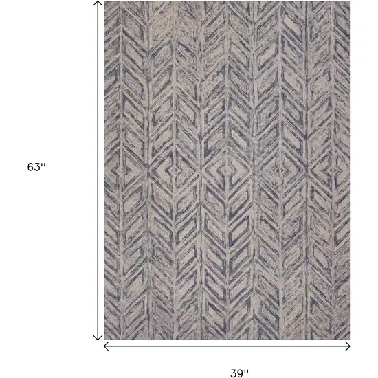 Blue And Beige Wool Chevron Hand Tufted Area Rug Photo 3