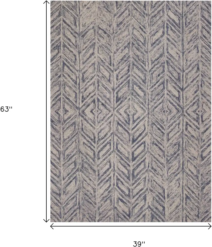Blue And Beige Wool Chevron Hand Tufted Area Rug Photo 3