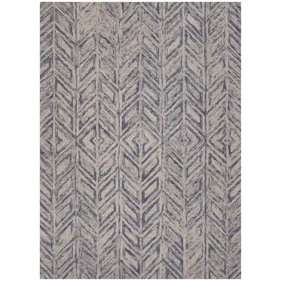 Blue And Beige Wool Chevron Hand Tufted Area Rug Photo 2