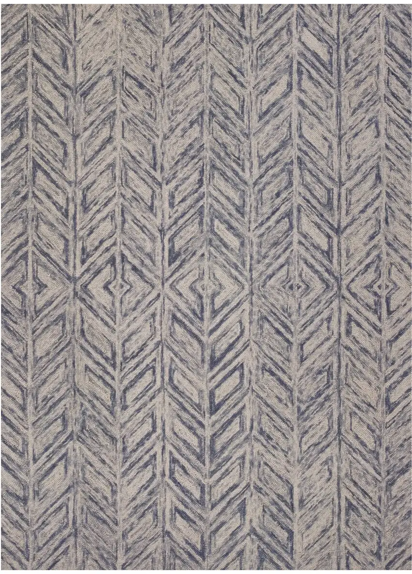 Blue And Beige Wool Chevron Hand Tufted Area Rug Photo 2