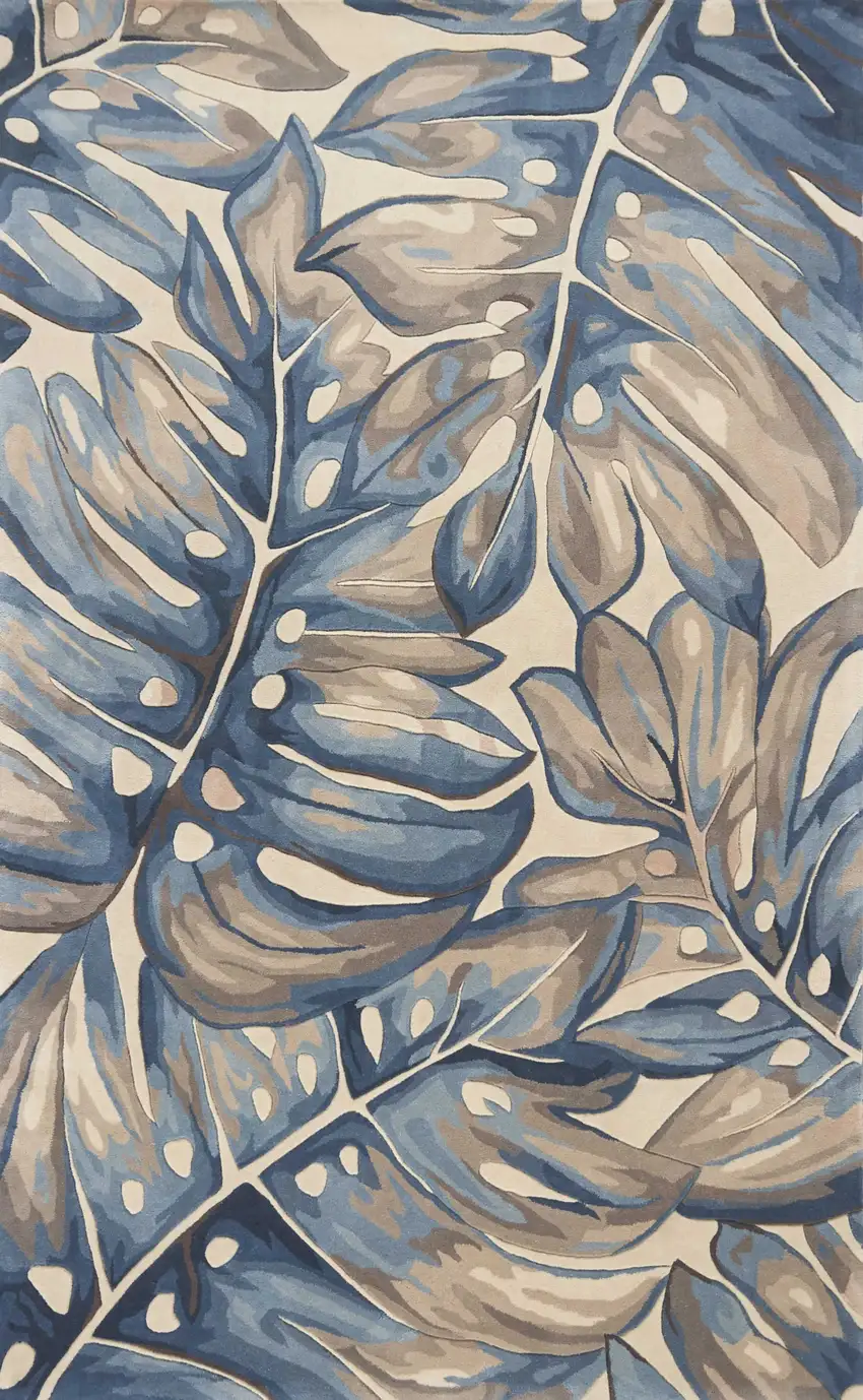 Blue Hand Tufted Oversized Tropical Leaves Indoor Area Rug Photo 1