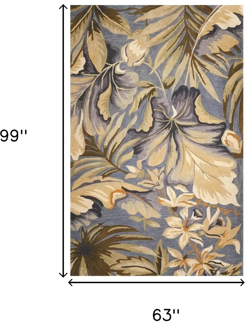 Blue Hand Tufted Tropical Plants Indoor Area Rug Photo 3