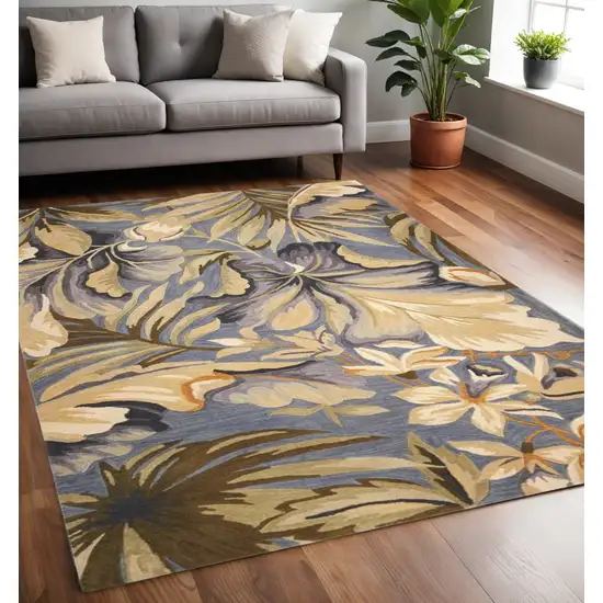 Blue Beige And Green Wool Tropical Botanical Hand Tufted Area Rug Photo 2