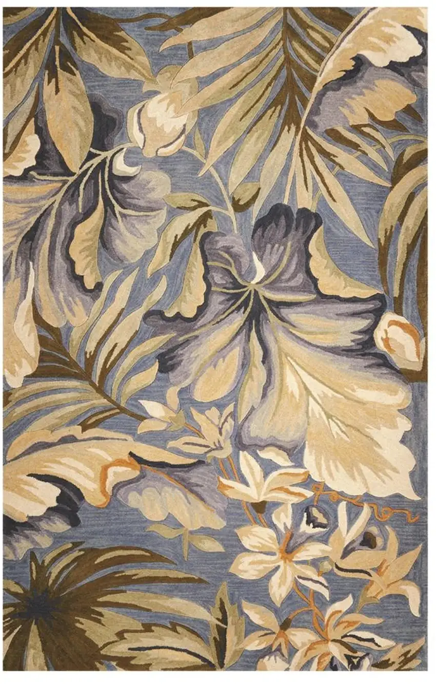 Blue Hand Tufted Tropical Plants Indoor Area Rug Photo 2