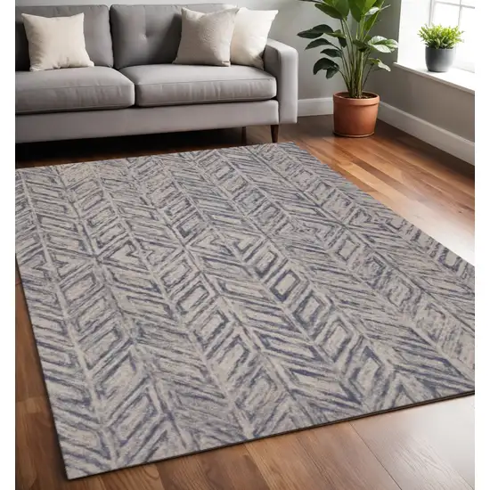 Blue And Beige Wool Chevron Hand Tufted Area Rug Photo 1