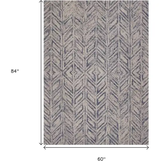 Blue And Beige Wool Chevron Hand Tufted Area Rug Photo 3