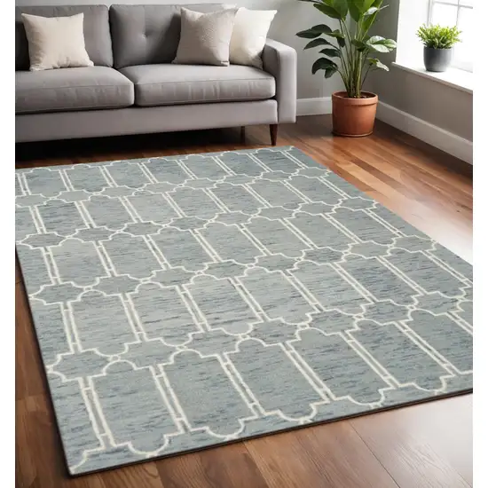 Slate Blue And Ivory Wool Geometric Hand Tufted Area Rug Photo 1