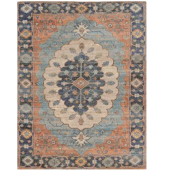 Blue Orange And Black Jute Medallion Hand Woven Area Rug Photo 2