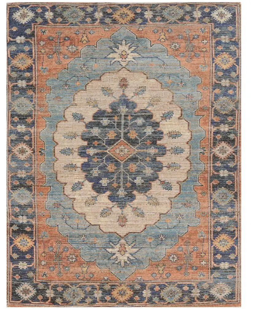 Blue Orange And Black Jute Medallion Hand Woven Area Rug Photo 2