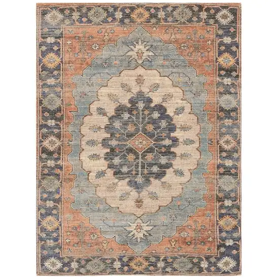 Blue Orange And Black Medallion Hand Woven Distressed Area Rug Photo 1