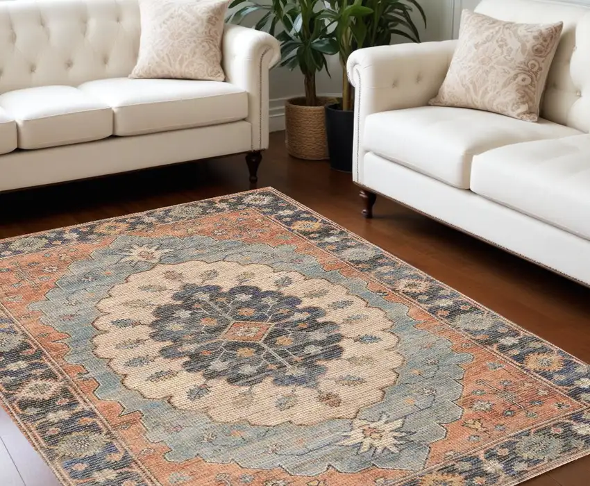 Blue Hand Woven Medallion Indoor Area Rug Photo 1