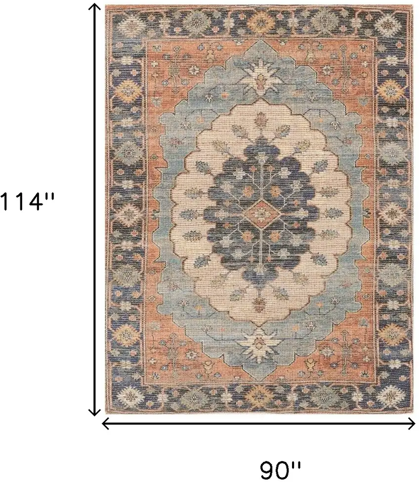Blue Hand Woven Medallion Indoor Area Rug Photo 3